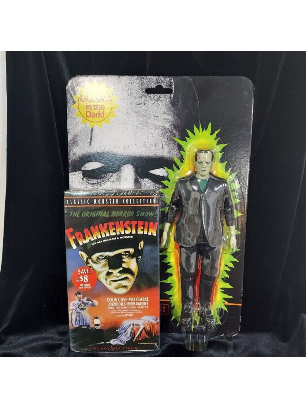 Frankenstein Sealed VHS Horror 1931 Karloff & Clive Original 8"glow figure